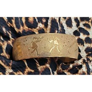 VTG Brass Wide Cuff Bracelet 1950s ROCK 'N'‎ ROLL DANCERS Musical Instruments